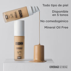 ISDIN Coverage SPF 50+ 3.0 Sand, Base De Maquillaje Con Alta Protección Que Unifica El Tono Y Aporta Cobertura Modulable Con Acción Antiedad, Maquilla, Protege Y Cuida En Un Solo Gesto -30 ml