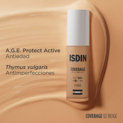 ISDIN Coverage SPF 50+ 3.0 Sand, Base De Maquillaje Con Alta Protección Que Unifica El Tono Y Aporta Cobertura Modulable Con Acción Antiedad, Maquilla, Protege Y Cuida En Un Solo Gesto -30 ml