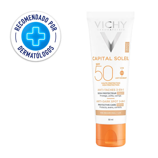 Vichy Capital Soleil Antimanchas 3 en 1 SPF 50+ con color de alta cobertura